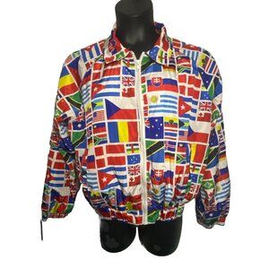 Forever 21 Flags Size Large Multicolor Polyester Zipper Jacket Sports Travel